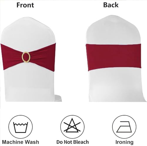 Burgundy Chair Sashes 50 Pack with Gold Buckle Slider, Spandex Wine Red Chair Bands Bows for Folding Chairs Wedding Party Banquet Décor - Image 6