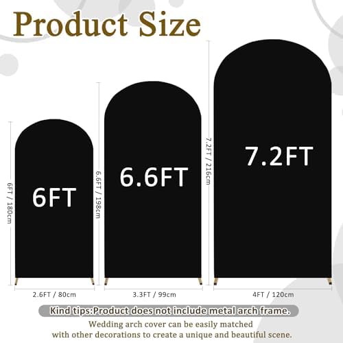 FOTSHARER Spandex Fitted Wedding Arch Cover Set of 3 Black Arch Covers Stretchy Backdrop 6FT 6.6FT 7.2FT Round Top Back drop Cover for Arches Stand Wedding Arch Cover Backdrop Fabric for Parties Decor - Image 3