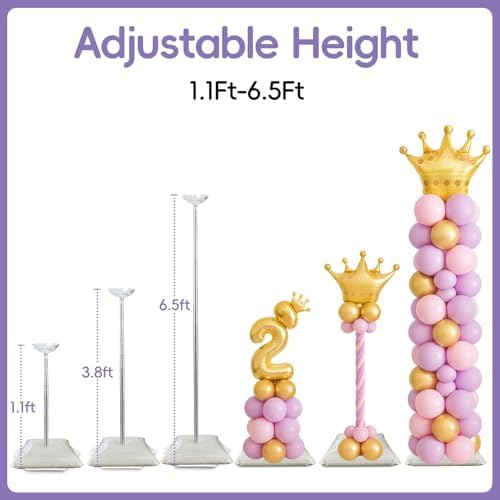 Balloon Column Stand Set of 4, 6.5ft Adjusable Height with Bases for Floor - Image 2