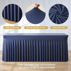 4 Pack 8ft Navy Blue Spandex Table Cloths for Rectangle Tables Wrinkle Free Rectangle Tablecloths, Stretch Fitted Table Cover with Skirt for Birthday Party Wedding Banquet Baby Shower Buffet Event - Image 6