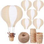 Meooeck 6 Pcs Hanging Hot Air Balloon Decorations Paper Lanterns 12 Inch Reusable Hot Air Balloon Decor Paper Lanterns Set for DIY Craft Wedding Birthday Christmas Home Living Room (Brown White) by Meooeck