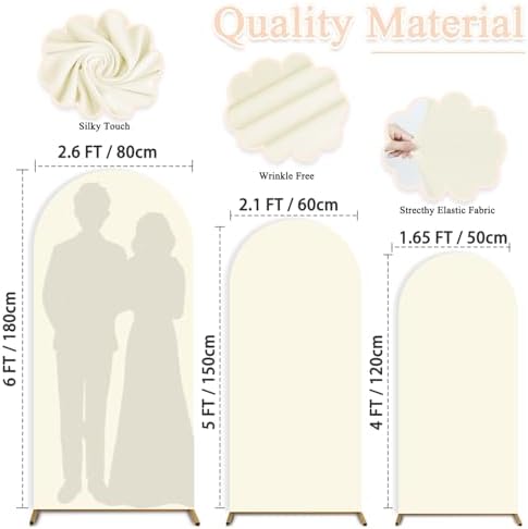 Ivory Wedding Arch Cover Set of 3 Stretchy Arch Backdrop Cover 4FT, 5FT, 6FT Cover for Arch Backdrop Spandex Fitted Wedding Arch Stand Covers for Birthday Party Ceremony Banquet Decor - Image 2