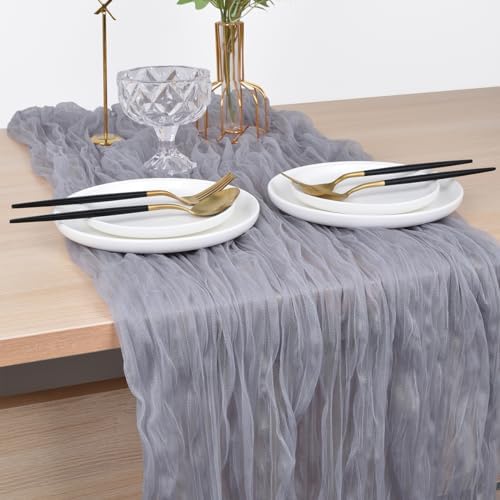 Gray Cheesecloth Table Runner Fall Wedding Birthday Party Home Decor 4 Pack - Image 4