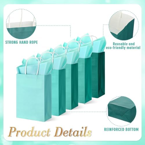 Kolldenn 50 Set Teal Blue Gift Bags with Tissue Paper - Image 3
