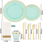 400PCS Mint Green Plastic Plates for 50 Guests, Disposable Plates Heavy Duty,100 Fancy Plates, 150 Gold Silverware, 50 Cups, 50 Napkins, 50 Straws Wedding, St. Patrick's Day, Easter - Image 2