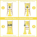 QueenDream Yellow Chair Sashes Wedding: 16 Pieces Long Sheer Wedding Aisle Chair Decorations Tulle Chairs Covers with Artificial Eucalyptus - Image 5