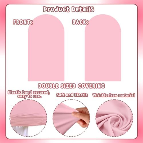Pink and Green Arch Backdrop Covers Set of 2(7.2Ft, 6Ft), Spandex Fitted Chiara Arch Stand Covers Backdrops for Wedding Baby Shower Birthday Graduation Photo Booth Props(Only Cover) - Image 6