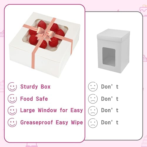 30pcs Cake Boxes and 30 Pack 10 Inch Round Cake Boards,10x10x5 Inches White Square Bakery Boxes with Window Cajas Pasteles for Cookies Pies Cupcakes Pastry - Image 4