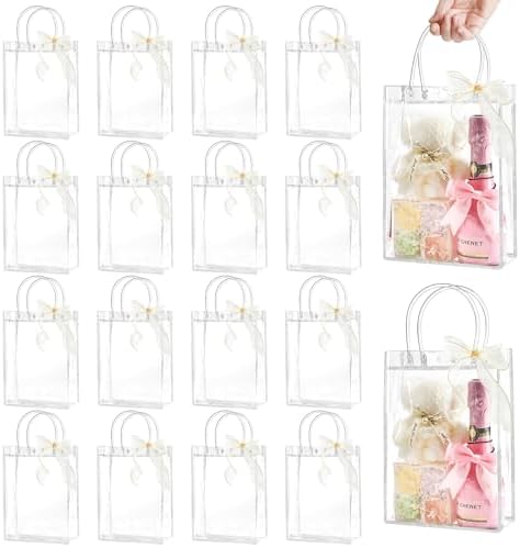 Ohuimrt 50 Pack 6.7" x 2.8" x 9.1" Clear Plastic Gift Bags with Handles by Ohuimrt