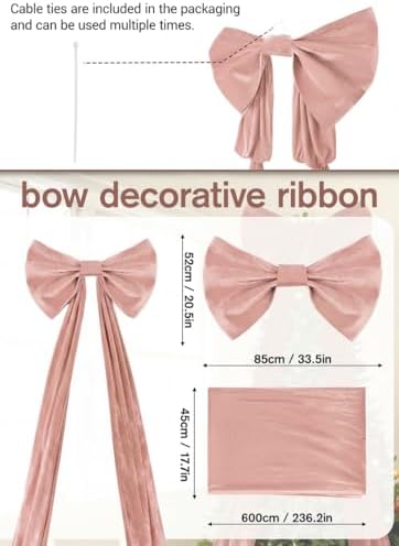 VZQI Extra Large Pink Velvet Bow with Decorative Ribbon - Image 3