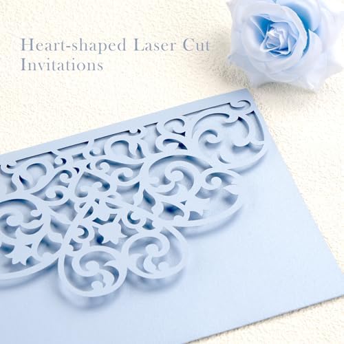 50 PCS Laser Cut Wedding Invitations Haze Blue Tri-Fold Personalized Invite - Image 4