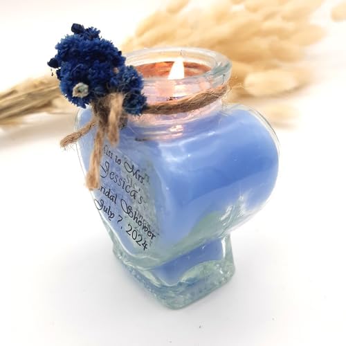 Wedding Favor Guest Bulk, Set of Heart Glass Candle Party with Custom Sticker and Dried Flowers Bridal Party, Baby Shower Gifts (Blue, Set of 30) by GiftUp