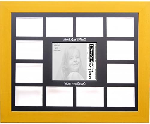 Creative Picture Frames Custom Calligraphy 12 Month Timeline Newborn Collage 18 By 22-Inch Picture Frame With Black Mat And Wall Hangers, Candy Wash Yellow by CreativePictureFrames