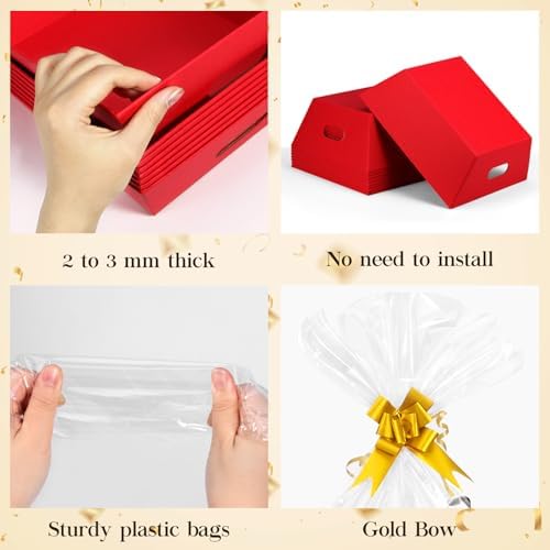 AFOROEOA 10PACK Red Baskets For Gifts Empty, 10x12”Thick Kraft Gift Basket with 10 Bows 10 Bags Empty Gift Baskets for Christmas, Easter, Birthdays, Snacks, Farmers Market - Image 5