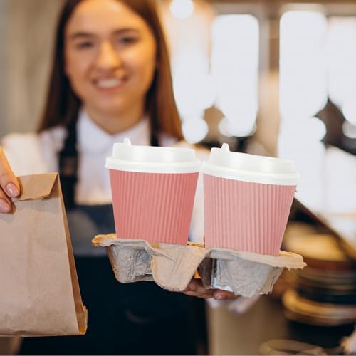 Whaline 100 Pcs Valentine's Day Pink Disposable Coffee Cups with Lids 12 Oz Gradient Pink Paper Cup Corrugated Ripple Wall Insulated Hot Cup for Home Office Party Supplies - Image 6