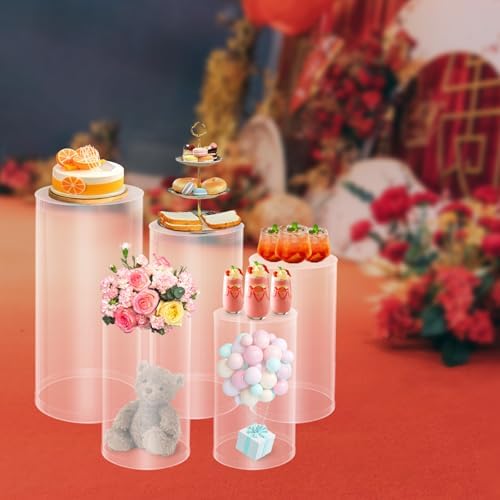 Cylinder Pedestal Stands for Party, 36in/30in/24in/22in/20in Tall Round Acrylic Column Tables Display Plinth Pillars, Clear Wedding Dessert Table Risers for Wedding, Ceremony, Birthday, Party, Art Decor (5Pcs) - Image 5