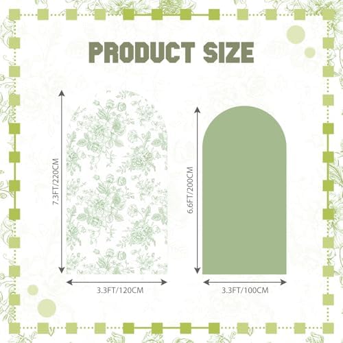 Tegeme 2 Set Sage Green Floral Arch Cover 7.2ft 6.6ft Stretchy Backdrop - Image 2