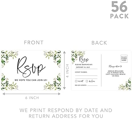 Andaz Press 56-Pack Personalized RSVP Postcards for Wedding Greenery Foliage Cardstock Response Reply Cards for Bridal Shower Baby Shower Birthday Event Custom Date and Return Address 4 x 6-Inch - Image 5