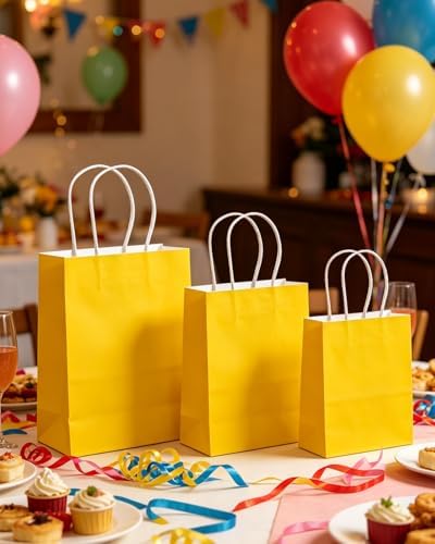 qiqee 100PCS Gift Bag with Handles Bulk Bright Yellow Paper Bags Assorted Sizes(33pcs Large 13",33pcs Medium 11",34pcs Small 8") - Image 6
