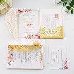Gold Wedding Invitations Kit Metallic Pocket Blank Cards 50 Sets - Image 3