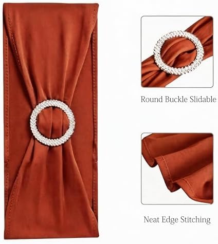 Pack of 50 Spandex Terracotta Chair Sashes Bows Elastic Chair Bands with Buckles for Wedding Reception Banquet Bridal Shower Halloween Decorations - Terracotta/Brick Red - Image 4