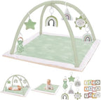 Mallify Washable Tummy Time Mat, Baby Play Gym with 6 Featured Toys, Baby Gym for Infant & Toddler, Larger Baby Play Mat, Deluxe Baby Play Mats for Floor, Sensory and Motor Skill Development, Green by MF
