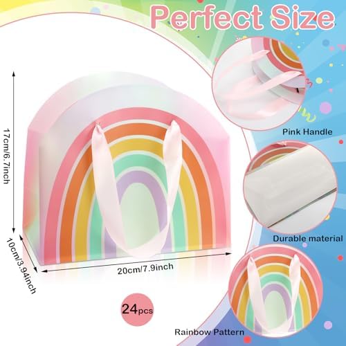 AmazingSpark 24 Pcs Rainbow Party Favor Bags 7.9 x 6.7 x 3.9 Inch Rainbow Gift Goodie Bags with Handles Colorful Treat Candy Gift Wrap for Birthday Baby Shower Wedding Party Favors Supplies - Image 2