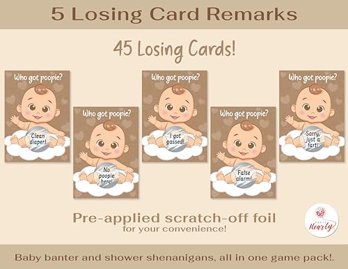 Party Hearty Baby Shower Scratch-Off Game, Poopie Emoji Cards - Kraft Boy (Pack of 3) - Image 4