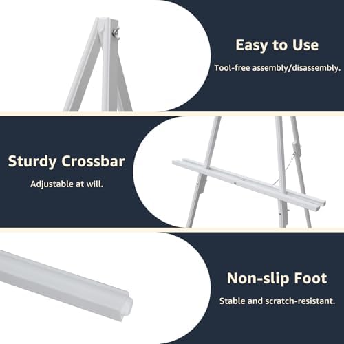 NianFeng Wooden Easel Stand for Sign, Easel Display Stand Floor for Wedding Sign with Adjustable Tray, 63-Inch, Tripod A-Frame Poster Light Duty, Welcome, Art Show & Baby Shower (White) - Image 7
