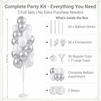 Balloon Column Kit Set of 2 With Balloons Included - with Base, and Pole,Balloon Tower Backdrop Decoration for Wedding, Baby Shower, Birthday Party, or Bachelorette Parties (Silver White) - Image 2