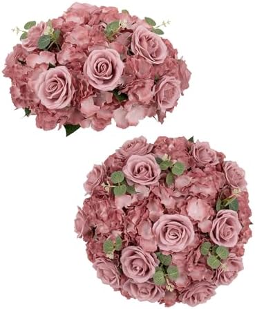 BLOSMON Fake Flower Balls Table Centerpieces, 2 Pcs, Large, Dusty Pink by Blosmon