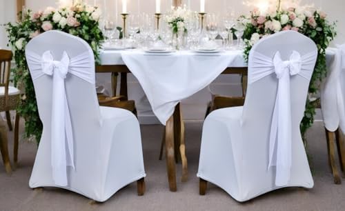 MDS Pack of 200 Chiffon Chair Sashes for Wedding & Event Décor - White - Image 2