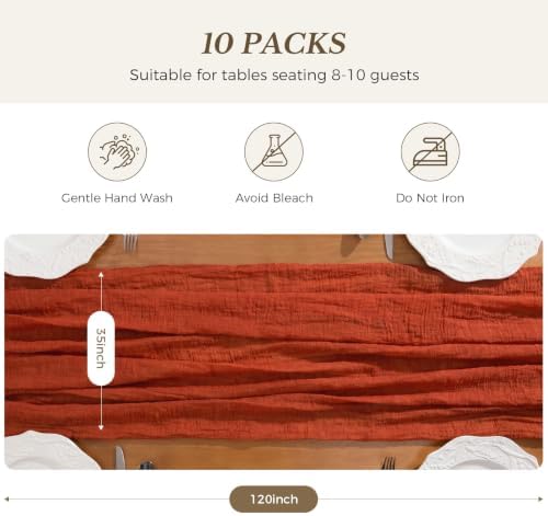Goodluck 6 Pack Terracotta Cheesecloth Table Runner 35" x 120" Extra Wide - Image 2