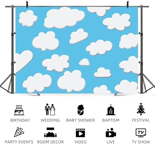15x8ft Blue Sky White Clouds Backdrop Cartoon Kids Birthday Party Photography Background Natural Scenery Wedding Baby Shower Banner Decorations Newborn Adult Portrait Photo Booth Prop - Image 5