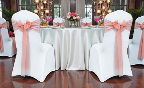 MDS Pack of 125 Chiffon Chair Sashes for Wedding & Event Décor - Peach - Image 2