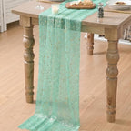 Artoid Mode 10Pcs Turquoise Gauze Gold Table Runner 10FT, Glitter Metallic Foil Sheer Dining Wedding Anniversary Holiday Table Decor for Home Party - Image 3