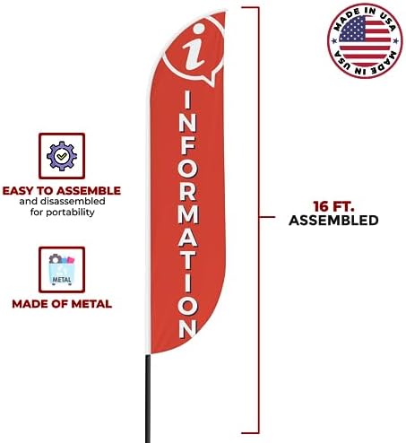 Information Sign Feather Flag for Outdoor by Mavis Printing | 11.5 FEET Long Polyester Outdoor Banner Flag for Easy Hang | HD Print Swooper I Flag Only to Celebrate Information I Flag Only - Image 3