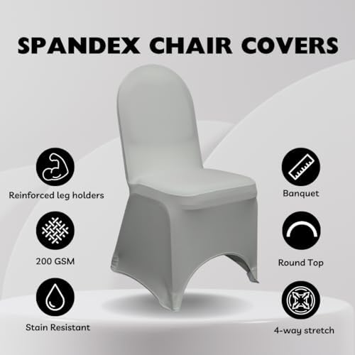 YOUR CHAIR COVERS - 100 Pack Stretch Spandex Banquet Chair Covers - Gray, Wedding Slip Covers, Premium Quality Chair Cover - Image 2