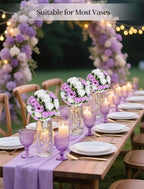 BLOSMON Purple Flowers Ball for Centerpieces: 6 Pcs Fake Lilac White Roses Flowers for Wedding Dinning Table - Faux Silk Kissing Bouquet with Base Floral Arrangement for Home Party Event Decor - Image 2