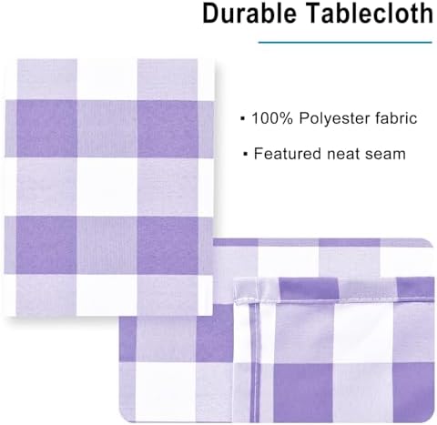 Hiasan Checkered Square Tablecloth 54 x 54 Inch, Purple and White - Image 3