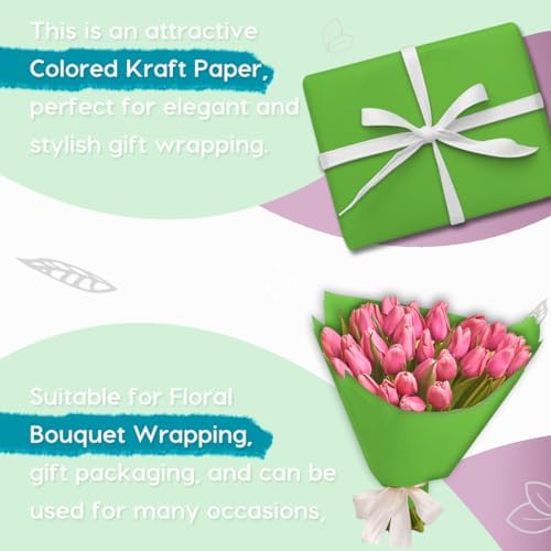 PerkHomy 36" x 2,400" (200') Medium Green Kraft Paper Roll for Craft Bulletin Board Paper Art Table Covering Crafting Gift Wrapping Bouquet Packing Parcel 80GSM 55LB (Medium Green, 36" x 200') - Image 4