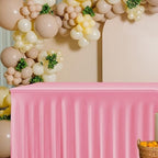 4 Pack Pink Spandex Table Covers 8ft Rectangle Ruffle Skirts for Party - Image 3