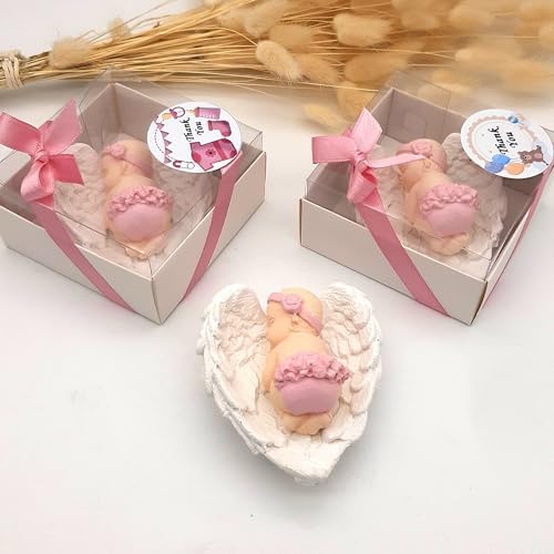 Baby Shower Favor, Set of Stone Angel with Wing Baby Favor Magnet, Baptism Return giveaways Pink White Blue Girl Boy Favor Magnets, Gender Reveal, Communion Gifts (White Wing Pink Baby, Set of 30) - Image 6
