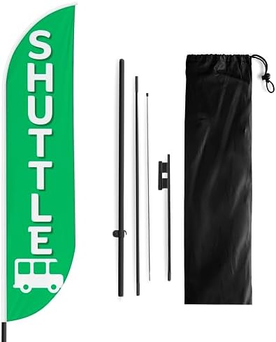 Shuttle Sign Feather Flag Pole Kit for Outdoor by Mavis Printing | 15 FEET Long Polyester Outdoor Banner Flag for Easy Hang | HD Print Swooper Flag Pole Mount to Celebrate Shuttle | Made in USA by MAVISPRINT