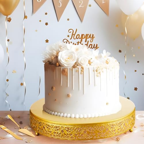Wenqik 14 Inch Gold Cake Stand Metal Round with Cutter Spatula, Classic - Image 5