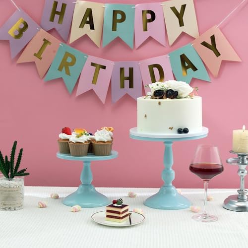 Set of 3 Blue Cake Stands, Metal Round Cake Holder Dessert Pie Pizza Display Stand 8" 10" 12" Serving Tray Decoration for Wedding Celebration Party Birthday Baby Shower - Image 6