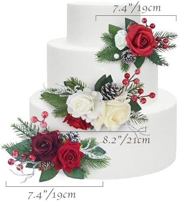 Rinlong 3Pcs Premade Cake Flowers, Red Green Wedding Cake Decor - Image 5