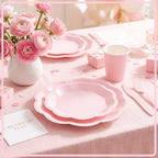 350 Pcs Pink Scalloped Disposable Plates Tableware Set for 50 Guests - Image 3