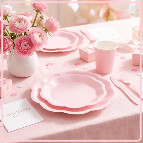 350 Pcs Pink Scalloped Disposable Plates Tableware Set for 50 Guests - Image 3