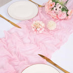 12 Pack Light Pink Cheesecloth Table Runners 21x120 Inch Boho Gauze Table Runner 10FT Long Rustic Sheer Pink Table Runner for Baby Shower,Wedding,Party,Birthday,Home Table Decor - Image 2